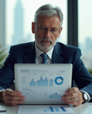 Analyste financier en bureau avec rapport sur l'argent