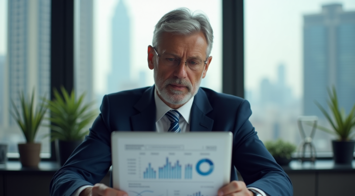 Analyste financier en bureau avec rapport sur l'argent