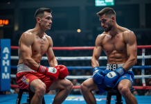 Deux boxeurs professionnels en pleine pause dans le ring