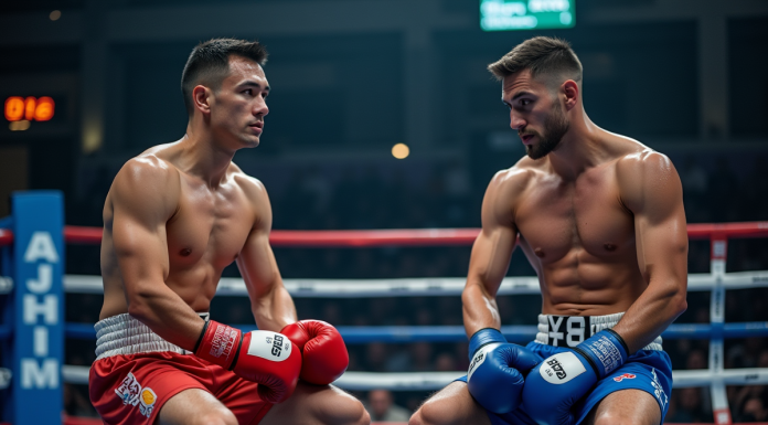 Deux boxeurs professionnels en pleine pause dans le ring