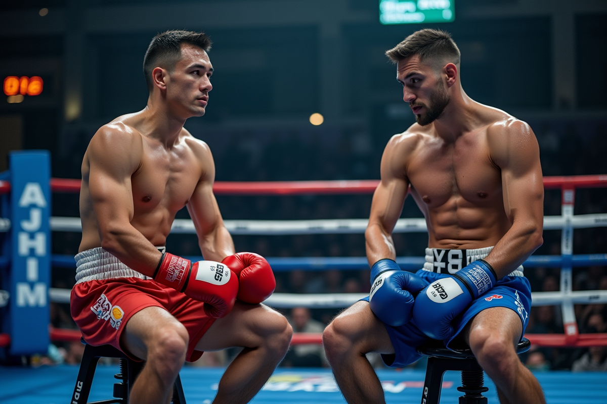 Deux boxeurs professionnels en pleine pause dans le ring