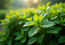 Buisson japonais vert sous lumière naturelle en matinée