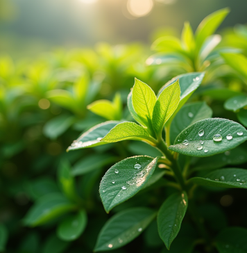 Buisson japonais vert sous lumière naturelle en matinée