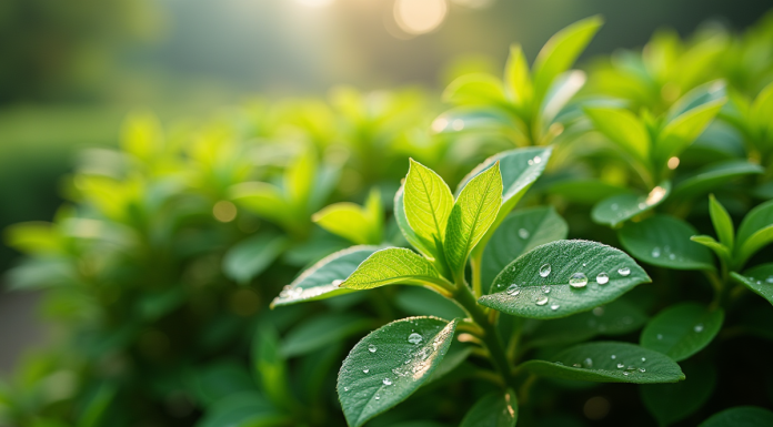Buisson japonais vert sous lumière naturelle en matinée