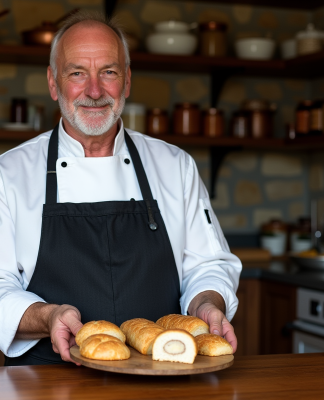 Chef français tenant un plateau de foie gras artisanal