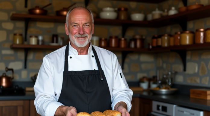 Chef français tenant un plateau de foie gras artisanal