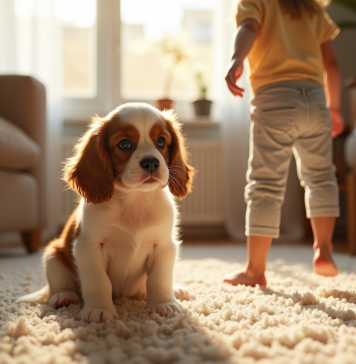 Adopter un cavalier King Charles nain : ce qu’il faut savoir Petit chiot cavalier king charles sur tapis lumineux