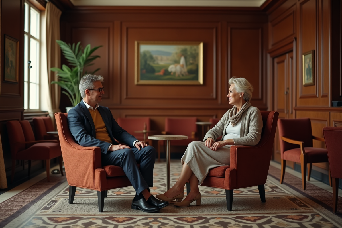 Couple discutant dans un salon élégant d