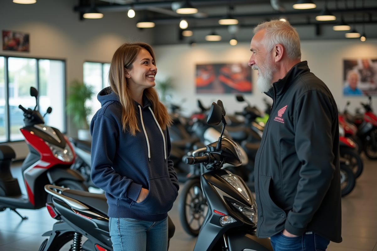 Femme discutant avec un mécanicien à propos d