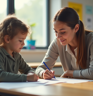 Formation d’AESH : zoom sur les compétences à acquérir Enseignante attentive aidant un élève en classe