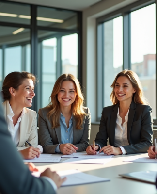 Groupe d'employes en réunion de travail en bureau moderne
