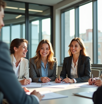 Groupe d'employes en réunion de travail en bureau moderne