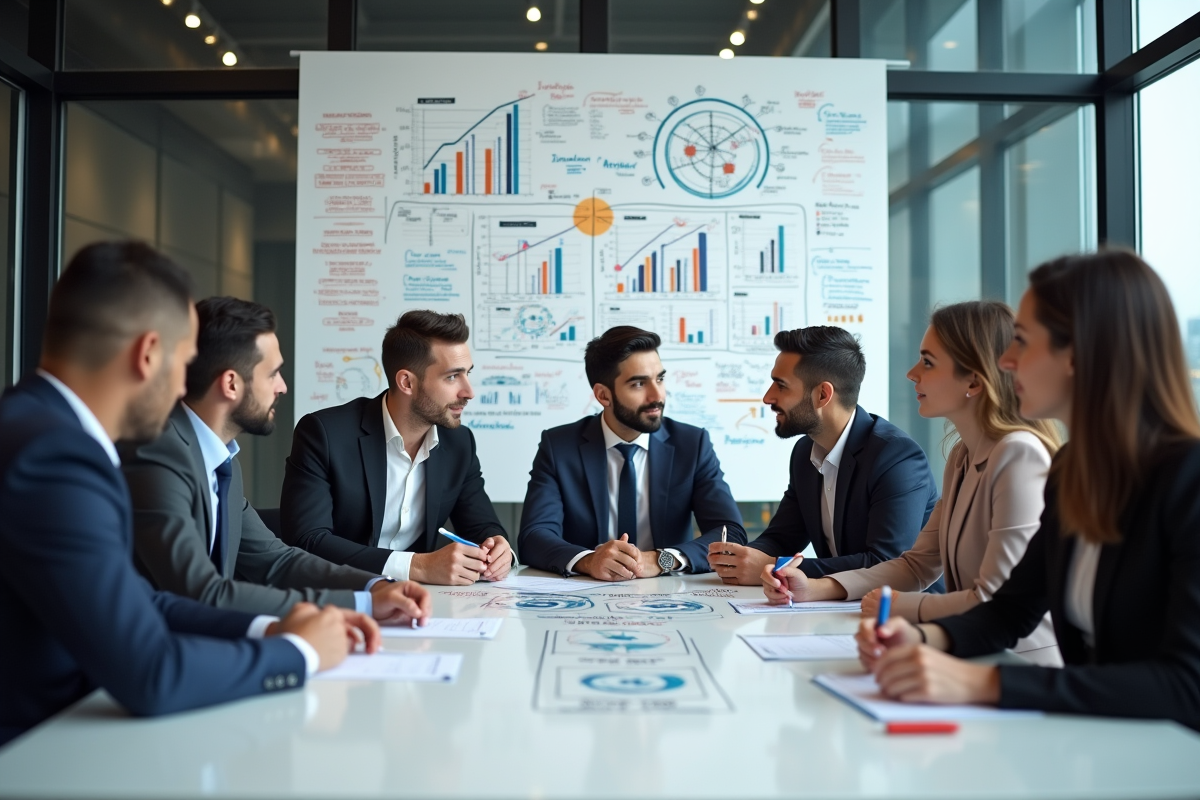 Groupe de professionnels discutant autour d