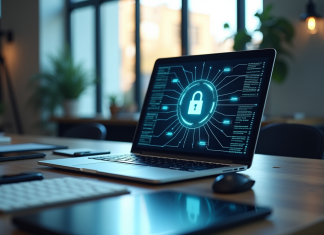 Sécurité des protocoles : quel est le plus fiable pour vos données ? Espace de travail professionnel avec un ordinateur affichant des diagrammes de sécurité réseau