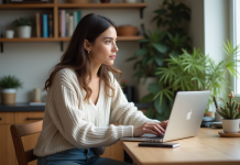 Jeune femme pensant dans son appartement cosy