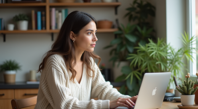 Jeune femme pensant dans son appartement cosy