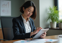 Marque circulaire : définition, intérêt et exemples pour votre stratégie marketing Femme d'affaires analysant un diagramme sur une tablette