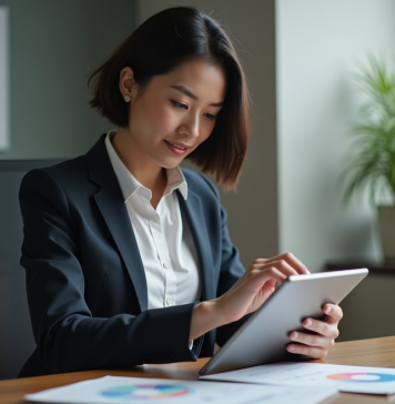 Marque circulaire : définition, intérêt et exemples pour votre stratégie marketing Femme d'affaires analysant un diagramme sur une tablette