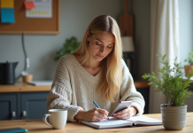 Femme organisée planifiant sa journée à la maison