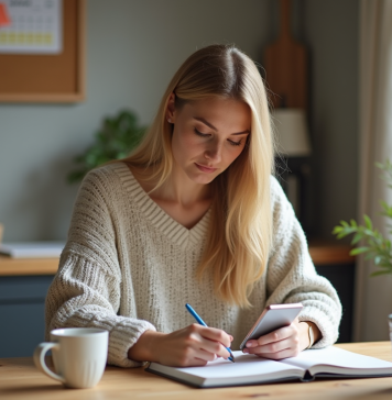 Organiser sa vie au quotidien : conseils et astuces efficaces pour une meilleure organisation Femme organisée planifiant sa journée à la maison