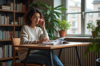 Femme pensant dans un bureau à domicile pour l'article