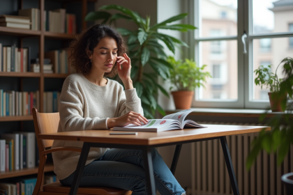 Femme pensant dans un bureau à domicile pour l'article
