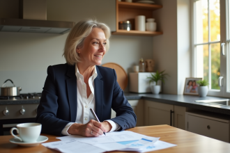 Femme d'âge moyen remplissant un formulaire d'épargne retraite