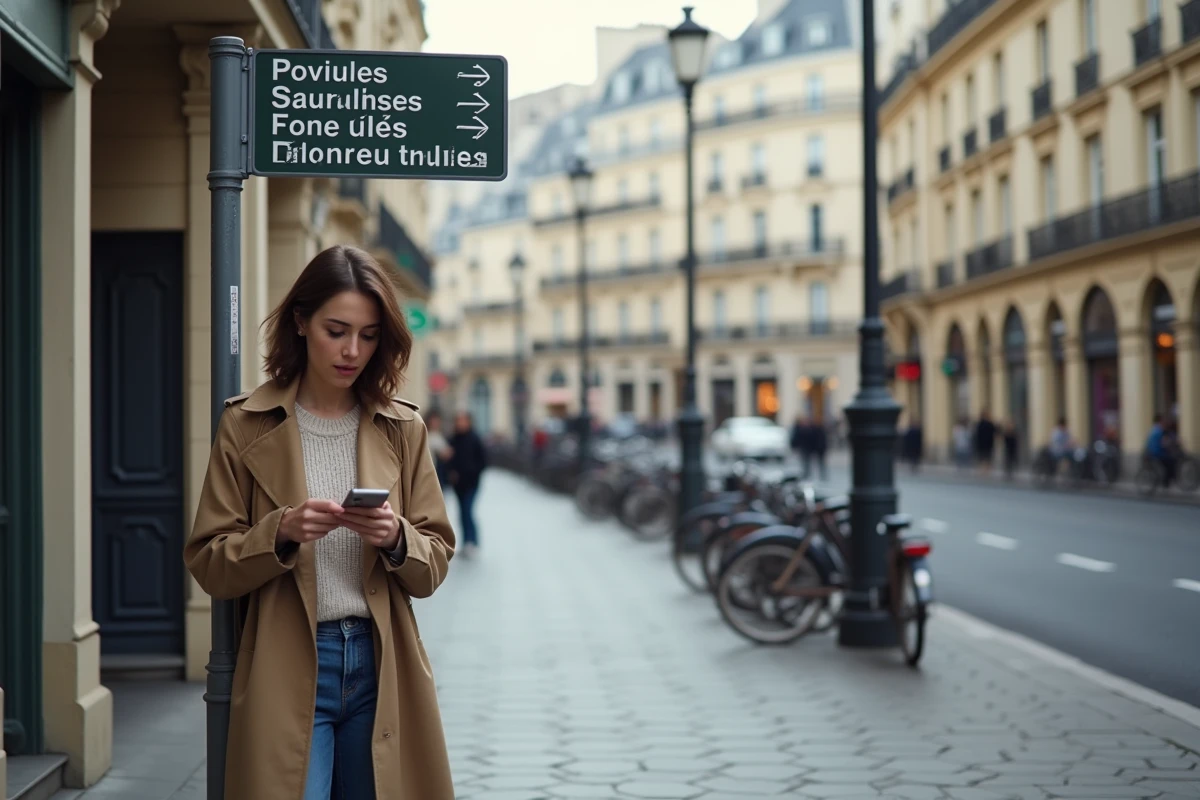 Jeune femme vérifiant son smartphone près d