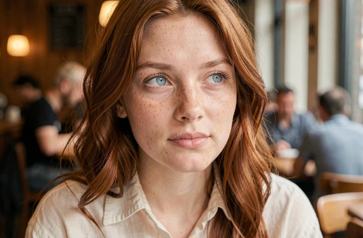 Portrait en gros plan d'une femme aux yeux bleus clairs, illustrant la rareté des yeux bleus dans la population mondiale