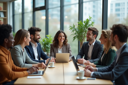 Équipe diversifiée partageant un moment convivial au bureau