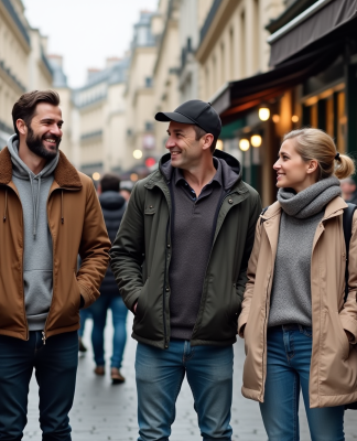 Groupe d'immigrants divers à Paris souriant ensemble