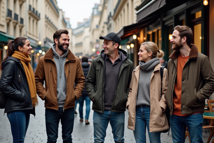 Groupe d'immigrants divers à Paris souriant ensemble