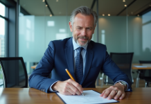 Fonds d’investissement : Comment ils se financent ? Homme d'affaires en costume bleu dans un bureau moderne