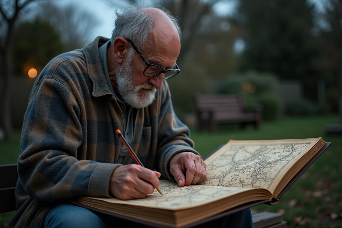 Homme âgé note dans un journal d