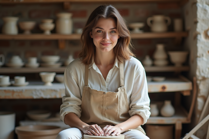 jeune-femme-poterie-paris Jeune femme façonnant de l'argile dans un atelier parisien