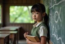 Éducation dans le monde: pourquoi un manque persiste-t-il ? Jeune fille en uniforme devant un tableau d'ardoise en plein air