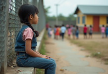 Droit à l’éducation : quel pays ne le respecte pas ? Jeune fille assise sur un pas de béton regardant l'école