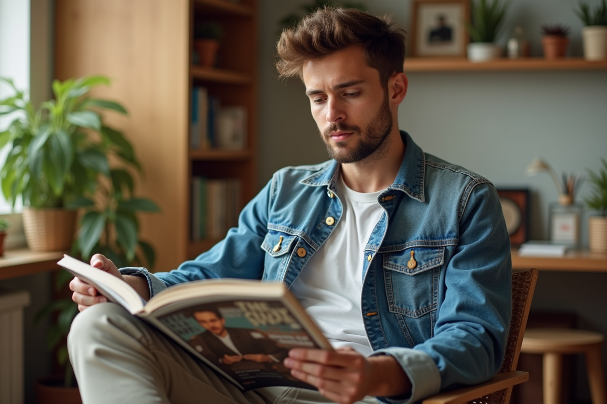 Jeune homme détendu dans un bureau cosy et ensoleille