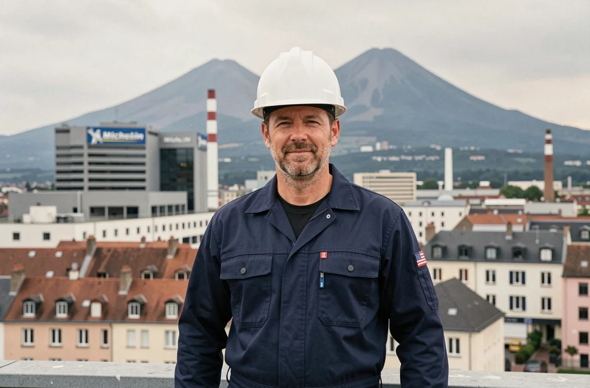 Électricien professionnel devant le panorama de Clermont-Ferrand illustrant le meilleur électricien de la ville