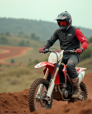 Jeune homme en motocross sur une piste accidentée