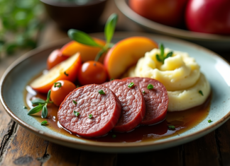 Assiette gourmande de boudin noir avec pommes caramélisées