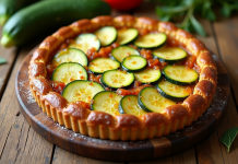 Tarte courgette fraîche sur table en été