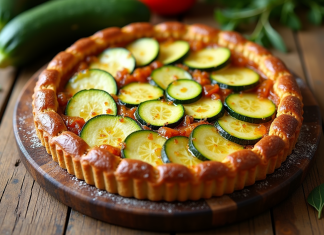 Tarte courgette fraîche sur table en été