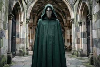 Cosplayeur incarnant Victor Von Doom en armure métallique et cape verte dans un couloir gothique, illustration pour l'article sur le personnage dans le MCU en 2026